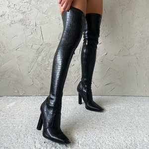 Bottes longues pour femmes à bout carré, imprimé pierre, au-dessus du genou, talon haut, moulantes, sexy, hiver 2021, taille personnalisée 43 - Product Image 6