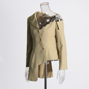 Blazer Elegante e Traspirante da Donna, Monopetto con Inserti in Pizzo Asimmetrico, Spalle Scoperte, Maniche Lunghe, Stile Casual - Product Image 4