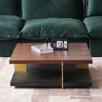 Table basse ovale industrielle moderne en acier inoxydable et bois massif avec plateau carré VOXHOME USA en stock pour livraison directe