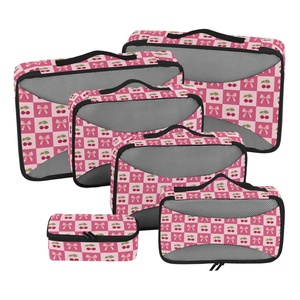 Ensemble de 6 organisateurs de vêtements de haute qualité, motif cerise rose, cubes de compression personnalisés entièrement imprimés pour le voyage - Product Image 1