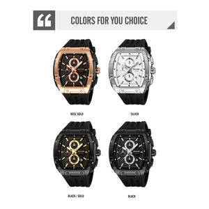 Men's square chronograph <b>watch</b> Luxury silicone <b>watch</b> strap 30M waterproof quartz <b>watch</b> Wholesale <b>watches</b> - Product Image 3