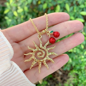 BD-B9341 Collares de Moda con Colgante de Rayos de Sol y Cereza, Joyería de Lujo en Oro, Collar de Moda de Gran Venta para Mujer, Uso Diario - Product Image 4