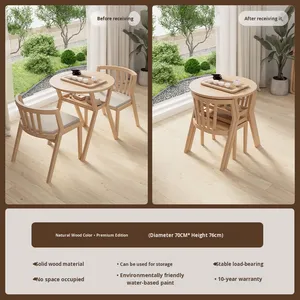 Bộ bàn ghế thư giãn ban công ba món bằng gỗ nguyên khối, gồm bàn trà nhỏ và hai ghế thoải mái để uống cà phê & trà - Product Image 6