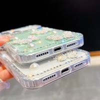 Coque pour iPhone 17 Papillon Rose Scintillant avec Perles, Design Créatif de Luxe pour Fille avec Diamants Étincelants