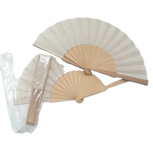Abanico Plegable de Lino Blanco de 23 cm Hecho a Mano con Diseño de Arte Folclórico, Forro Decorativo de Bambú para Regalo de Boda - Product Image 1
