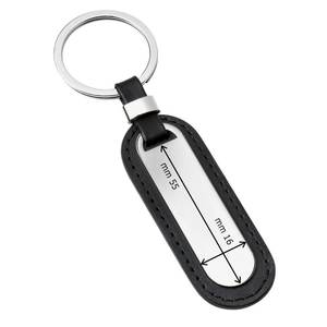 Portachiavi in Pelle con Placca Ovale, Anello in Metallo Nero e Design Cucito - Product Image 2