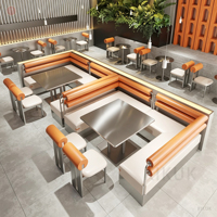 Ensemble table et chaises en acier inoxydable de style industriel pour restaurants de restauration rapide, salles à manger de barbecue, bistrots, écoles, hôtels modernes