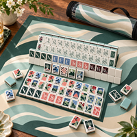Ensemble de Mahjong américain de luxe Jardin Green, tuiles de Mahjong de qualité supérieure, imprimé floral botanique, kit de jeu complet avec tapis de jeu à motif ondulé
