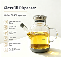 Distributeur d'huile en verre borosilicate de haute qualité au design classique avec échelle graduée, couvercle en acier inoxydable et bec verseur anti-goutte en silicone pour le stockage