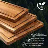 Planches à découper en bois d'acacia pour la cuisine, ensemble de 3 planches à découper avec support, planche à découper avec compartiments et rainure pour les jus