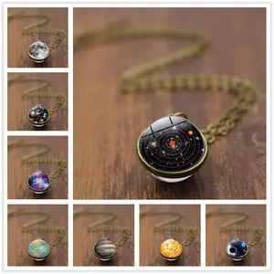 Newest Solar System Universe Planet Pendant Necklace Creative Glass Ball Galaxy Pendant Necklace