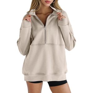 <b>Women's</b> <b>Half</b> <b>Zip</b> <b>Sweatshirt</b> Fleece Stand Collar Long Sleeve Oversized Pullover With Pockets - Product Image 1