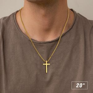 Collar con colgante <span class=keywords><strong>de</strong></span> Cruz <span class=keywords><strong>de</strong></span> acero inoxidable <span class=keywords><strong>de</strong></span> estilo clásico para hombre Cadena <span class=keywords><strong>de</strong></span> caja <span class=keywords><strong>de</strong></span> 16-30 pulgadas disponible Plata Negro <span class=keywords><strong>Oro</strong></span> para aniversario - Product Image 2