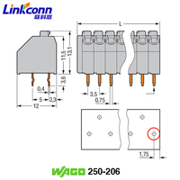 Connecteur Wagos 250-206, borniers PCB 6 pôles, espacement des broches 1,5 mm², 3,5 mm, bornier à insertion rapide, insérer le conducteur à 45° °