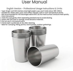 Vente en gros de verres à boire en acier inoxydable incassables empilables de 330 ml avec couvercle en PP, tasse à bière, tasse de voyage, camping, usage quotidien - Product Image 2