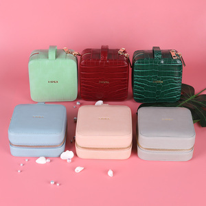 Customized logo travel jewelry case PU leather velvet small leather organizer travel jewelry box