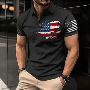 Men Polo Shirt 3D Flag Of The United States Printed Men Clothing Loose Oversized Shirt Streetwear Casual Short Sleeve Tops