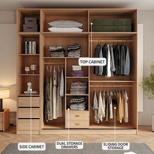 Natural Wood Color Child-Sized <b>Wardrobe</b> <b>Hanging</b> Area Large Capacity Storage Bedroom Modern Minimalist Hinged Door Design - Product Image 1