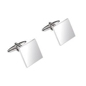 Boutons de manchette carrés élégants 17x17 mm, finition argent poli, accessoire de tenue formelle pour homme - Product Image 1