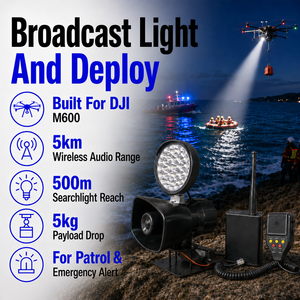 Foxtech M12 Pro, Megáfono Profesional para Drones, Sistema de Lanzamiento de Carga Útil de 5 kg, Linterna de Búsqueda de 5000 Lúmenes para Seguridad y Megáfono - Product Image 1