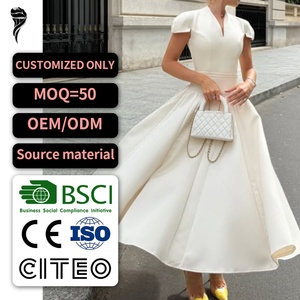 Nuevo Vestido de Mujer de Alta Calidad, Estilo Casual y Elegante, Manga Corta, Cintura Ajustada, Dobladillo Abullonado, Lino y Algodón, Estilo Princesa - Product Image 1