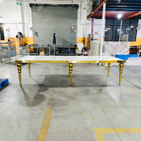Table de salle à manger rectangulaire à cadre doré, fabrication directe d'usine, luxe, acier inoxydable, pour mariage, banquet, réception d'hôtel