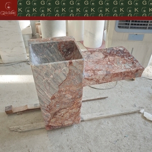 Vasque carrée en marbre de luxe GOLDKING pour salle de bain, avec veines rouges, grises et blanches, bord sculpté CNC, finition de précision - Product Image 5