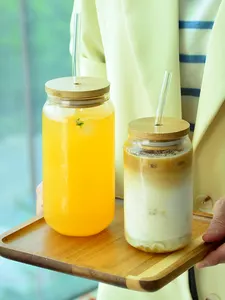 Vetro borosilicato alto vetro creativo per la casa succo di paglia tazza di vetro bianco con coperchio e paglia