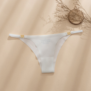 Wholesale Women's White <b>Seamless</b> <b>Thong</b> Panty Soft Breathable Solid Low Rise Panties Quick Dry Ultra-thin Underwear OEM ODM - Product Image 4