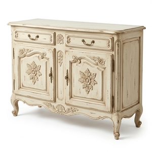 Credenza <span class=keywords><strong>Antica</strong></span> in Stile Provinciale Francese, Colore Crema, con Gambe Curve e Dettagli Floreali Intagliati, in Legno, Vendita all'Ingrosso - Product Image 6