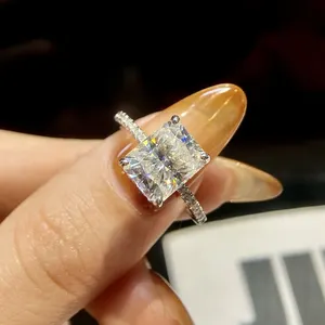 Sparkling Real big 4ct Moissanite Diamond Emerald Cut Rectangular Ring for Women Luxury 925 Sterling Silver Fine Jewelry
