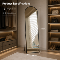 Miroir pleine longueur moderne minimaliste noir à cadre métallique fin et arqué pour chambre à coucher, dressing et décoration intérieure