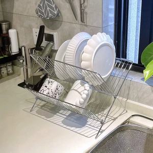 X Shaped Foldable Dish Rack Double Layer Countertop With Drip Tray Kitchen Dish Storage Rack L Size Folding Draining Rack - Product Image 4