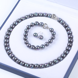 10/12mm Tahiti Black/Grey Color Natural Round Shape Shell Beads Mother of <strong>Pearl</strong> Jewelry <strong>Set</strong> - Product Image 1
