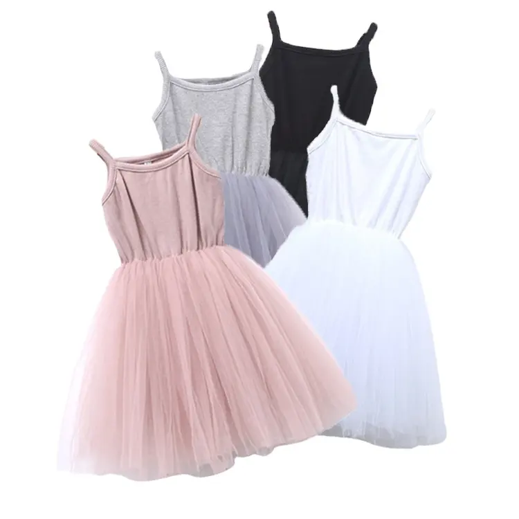 Wholesale 1-7 Years Kids Ballet Tulle Slip Girl Dresses Casual Spaghetti Strap Sleeveless Mesh Tutu Baby Girl's Dress