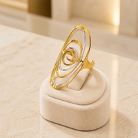 Bague spirale ouverte bicolore en acier inoxydable plaqué or 18 carats anti-allergie, grande bague ovale creuse pour femme, idéale pour les soirées cocktail