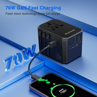 Adaptador universal Wontravel Multi Plug Travel Usbc GAN 70W Adaptador de viaje de carga rápida Todo en uno