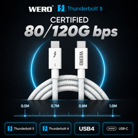 Câble Thunderbolt 5 tressé TPE/Nylon USB-C 80 Gbps 240 W 0,5/1,0 mètre certifié pour ordinateur portable, station d'accueil, SSD, moniteur