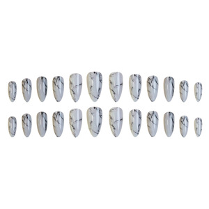 <span class=keywords><strong>Uñas</strong></span> Postizas Acrílicas Reutilizables de Lujo, Forma de Almendra, <span class=keywords><strong>con</strong></span> Vetas de Piedra Natural, Acabado Brillante en Mármol Blanco, para Ocasiones Elegantes - Product Image 4