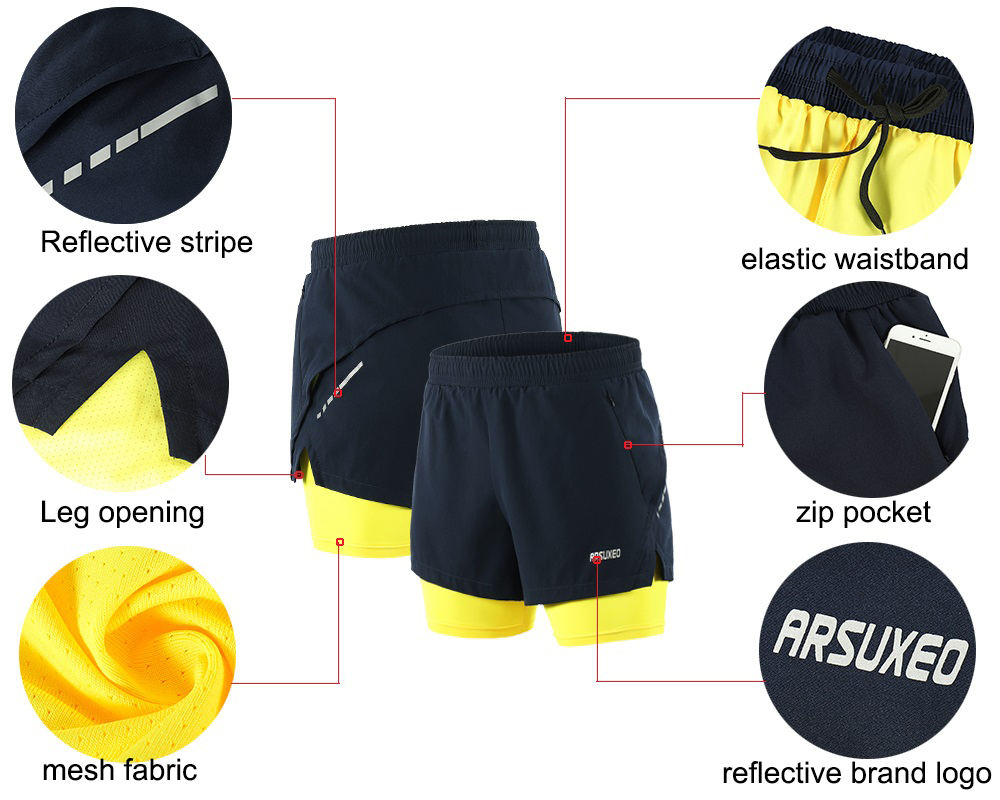 Short Course à Pied Gym Musculation Short De Sport BROKIG INPOC - Léger Avec Poches Zippées - Homme - Séchage Rapide Short Sport élastique Polyester