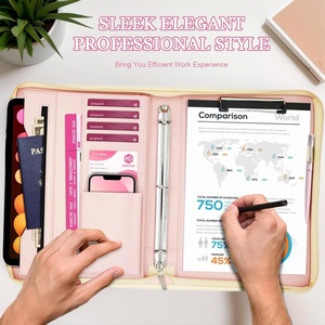 Carpeta Portafolio de Piel Sintética con Asa y Cremallera, Organizador de 3 Anillas, Tarjetero, Cuaderno Profesional para Hombre - Product Image 5