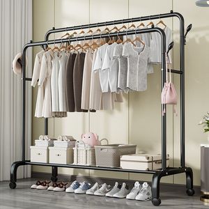 <b>Clothes</b> <b>Rack</b> Metal Iron Floor Standing Portable With Wheels For Living Room Home Use Clothing Organizer 1.5 Size - Product Image 1