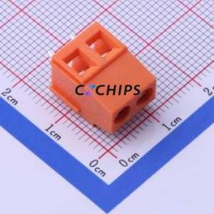 DB128L-5.08-2P-OG-S Screw Terminal Block Through hole Component (THT),P=5.08mm Connector 1x2P 5.08mm Orange Through Hole - Product Image 1