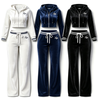 Ensemble de survêtement sportif pour femme en velours Y2K, 2 pièces, avec fermeture éclair, broderie personnalisée du logo, couleur unie, haute qualité, décontracté, collection 2026
