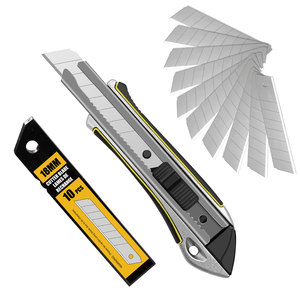 Cuchillo <span class=keywords><strong>Retráctil</strong></span> <span class=keywords><strong>de</strong></span> <span class=keywords><strong>Seguridad</strong></span> <span class=keywords><strong>de</strong></span> Grado Industrial <span class=keywords><strong>de</strong></span> 18 mm con Bloqueo Automático, Cuchilla <span class=keywords><strong>de</strong></span> Acero con Alto Contenido <span class=keywords><strong>de</strong></span> Carbono SK2 SK5, Cortador <span class=keywords><strong>de</strong></span> Acrílico - Product Image 1