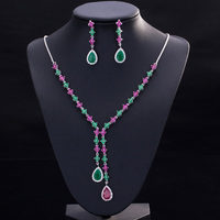 Ensemble de bijoux de fête pour femmes, collier long et boucles d'oreilles multicolores en zircon cubique, accessoires pour robe de mariée
