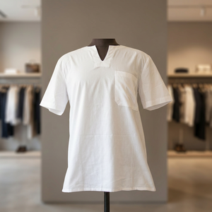 Chemise habillée homme à manches courtes 100% coton popeline col en V coupe ample couleur unie grande taille printemps boutons corne séchage rapide - Product Image 2