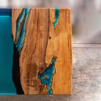 Table à manger en bois antique moderne avec table basse Blue Rive Double cascade Bord vif en résine époxy pour hôtel Meubles de maison