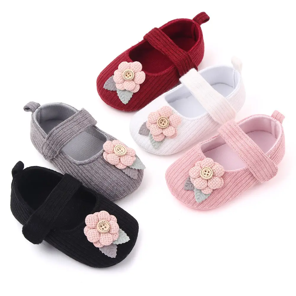 Laine tricot fleur nouveau-né bébé chaussures style princesse chaussures à semelles souples bébé bambin chaussures