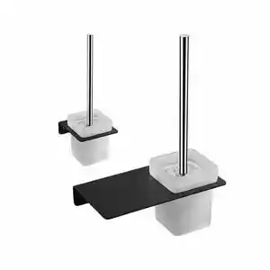 Wholesale High Quality Creative Bathroom Accessory Stainless Steel Black Toilet Brush Holder Set